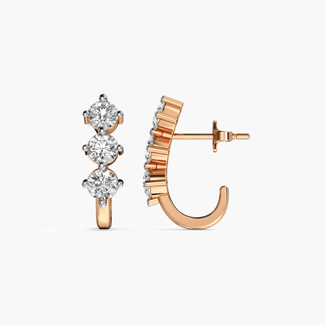 Triple Row Diamond Ear Climbers - Side View in Rose Gold - Diamond Jewellery by Moena