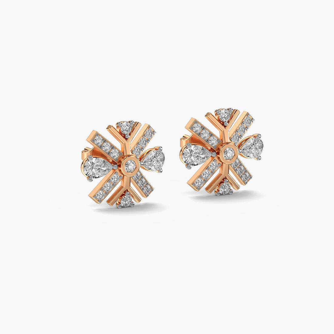 Solara Studs - 3D View in Rose Gold - Diamond Stud by Moena