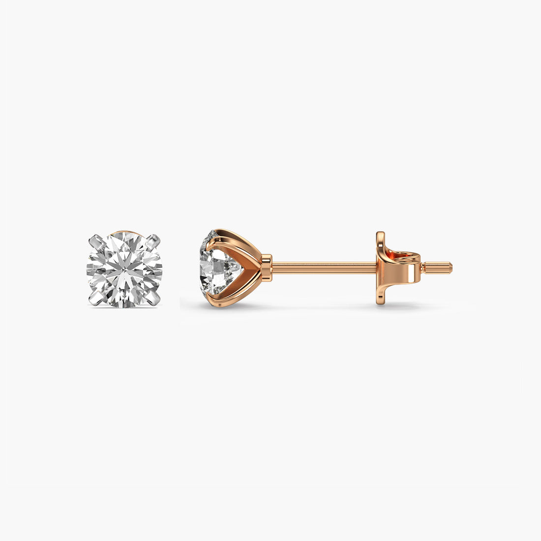 Classic Round Lab-Grown Diamond Studs - Side View in Rose Gold - Round Diamond Stud by Moena