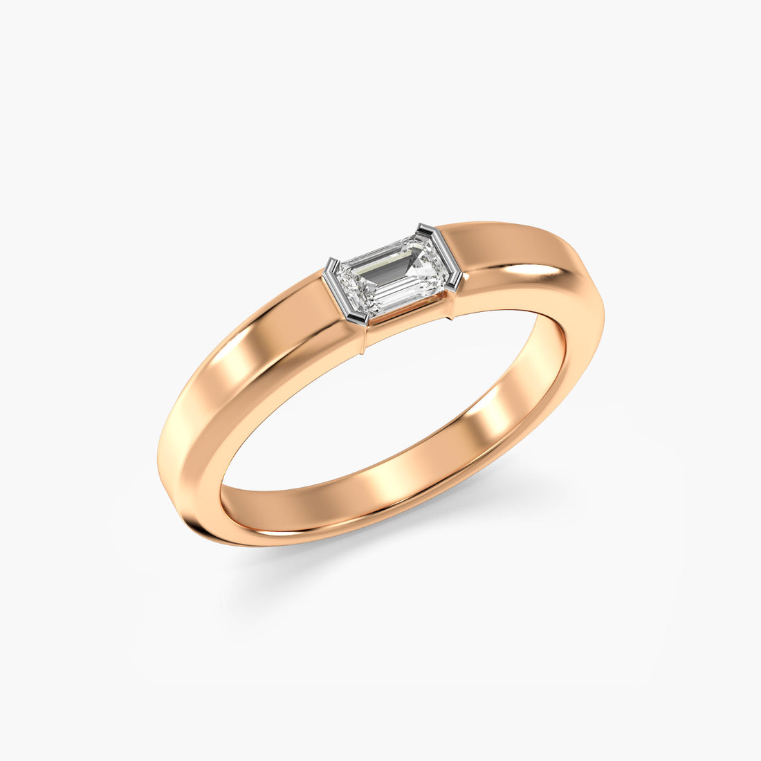 Emerald Grace Band - 3D View in Rose Gold - Emerald Diamond Ring by Moena
