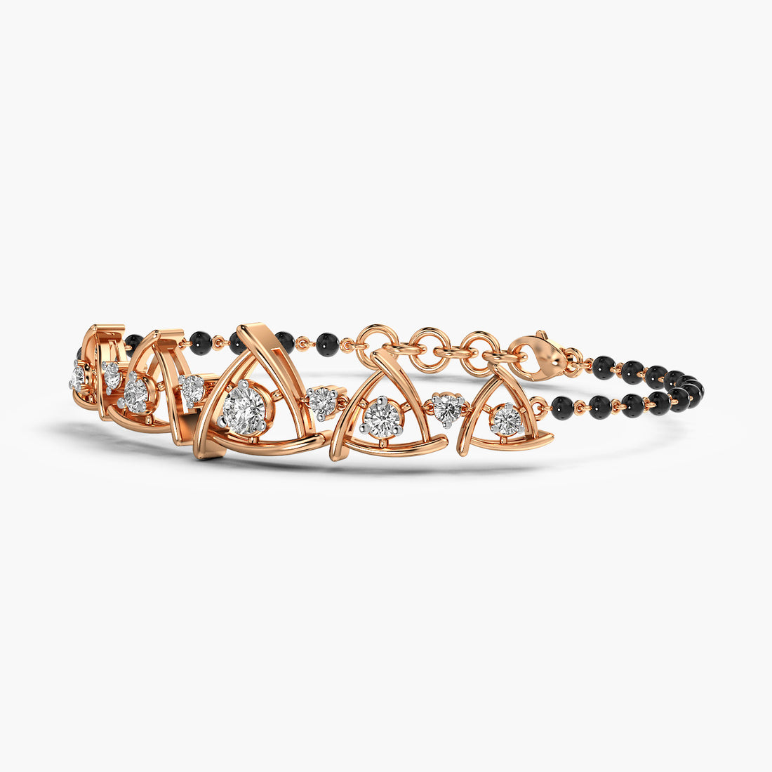 Tria Radiance Mangalsutra Bracelet - 3D View in Rose Gold - Diamond Bracelet by Moena