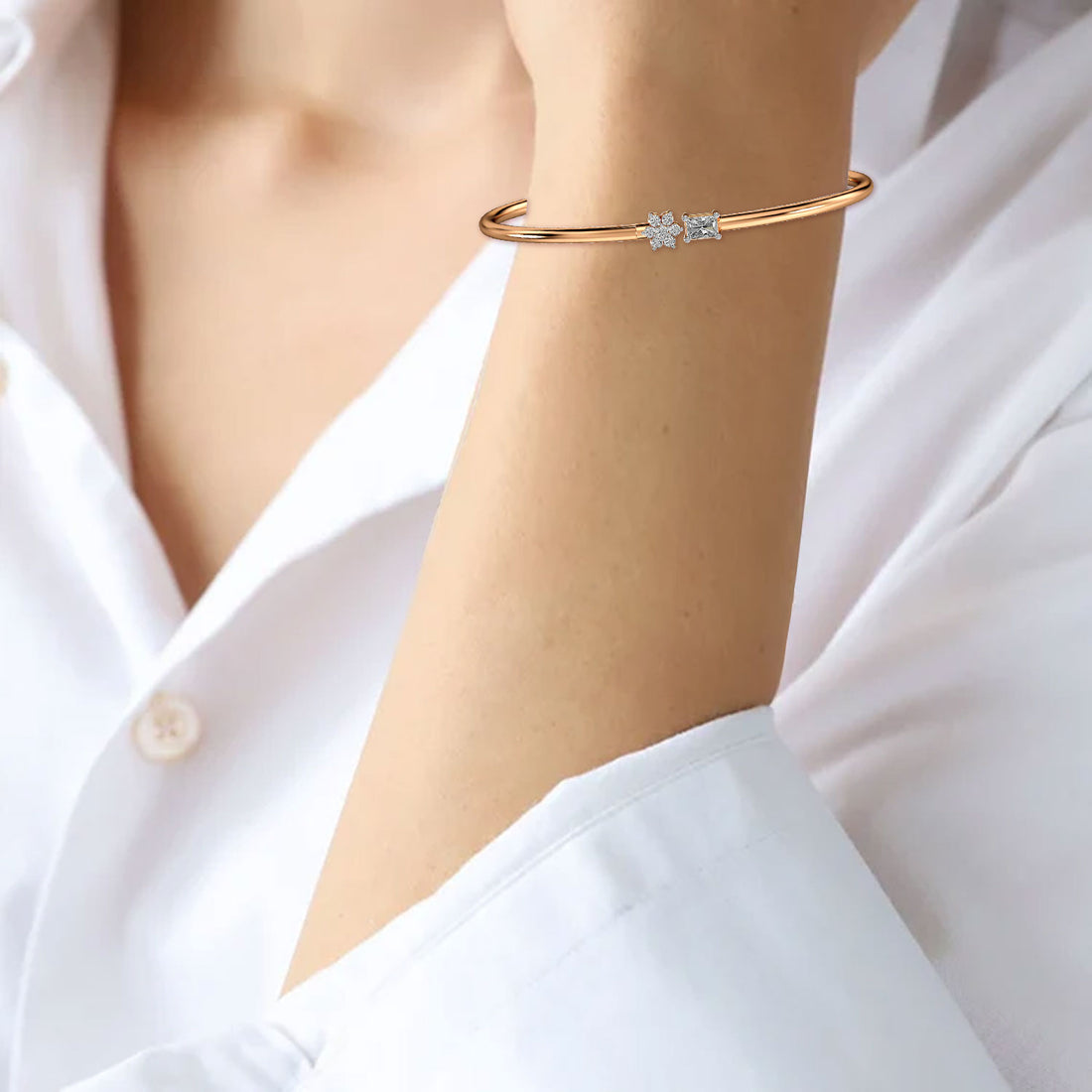 Snow Queen Bracelet - Model View in Rose Gold - Diamond Bracelet by Moena