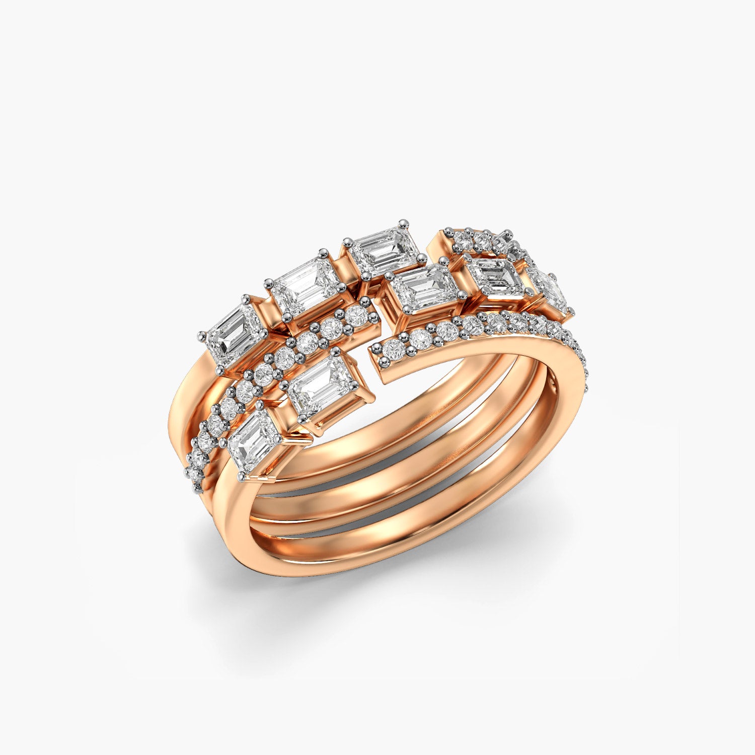 Trio Glam Band - 3D View in Rose Gold - Diamond Ring by Moena