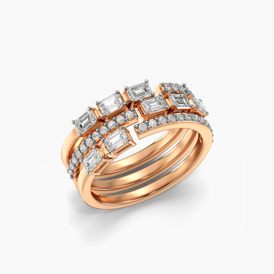Trio Glam Band - 3D View in Rose Gold - Diamond Ring by Moena