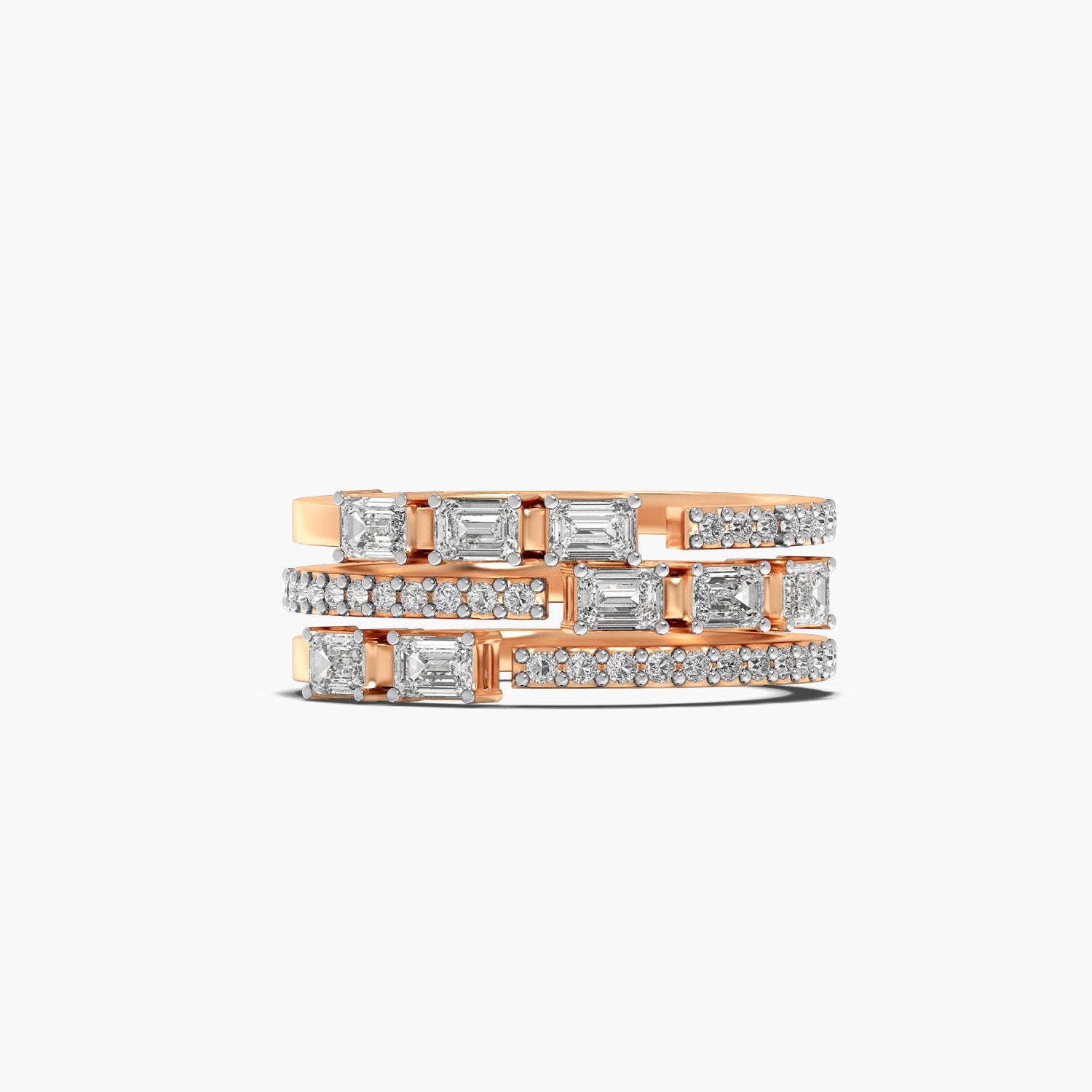 Trio Glam Band - Top View in Rose Gold - Diamond Ring by Moena