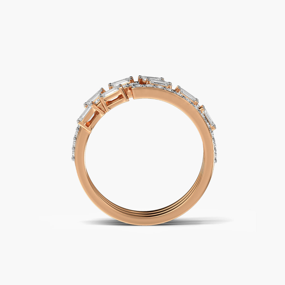 Trio Glam Band - Front View in Rose Gold - Diamond Ring by Moena