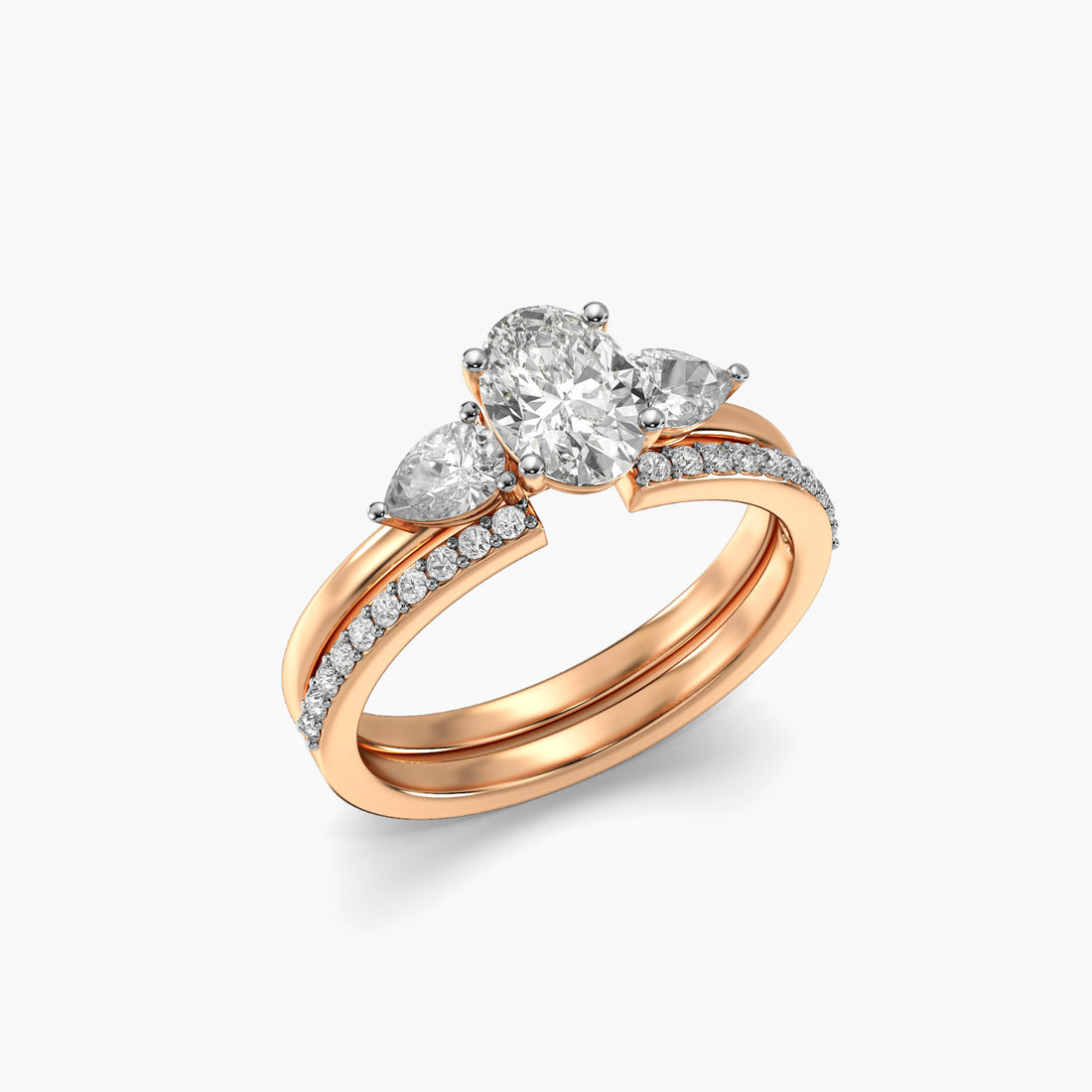 Regal Halo Trio Ring - 3D View in Rose Gold - Diamond Ring by Moena