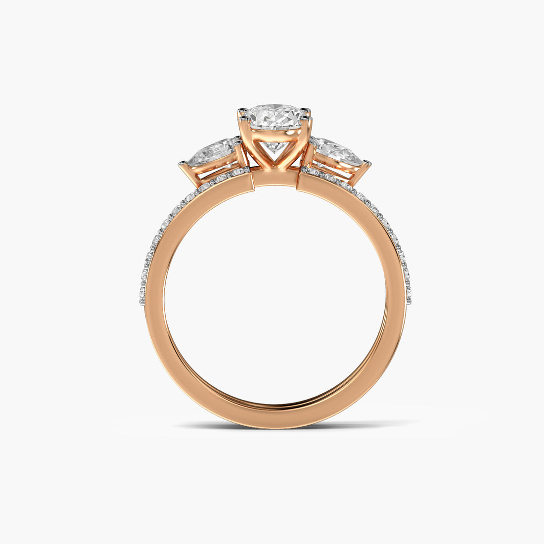 Regal Halo Trio Ring - Front View in Rose Gold - Diamond Ring by Moena