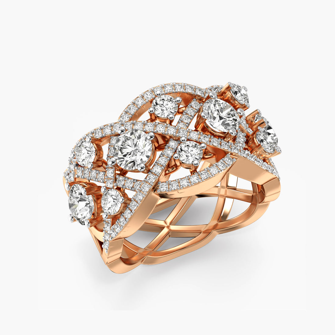 Floral Cluster Statement Ring - 3D View in Rose Gold - Diamond Ring by Moena