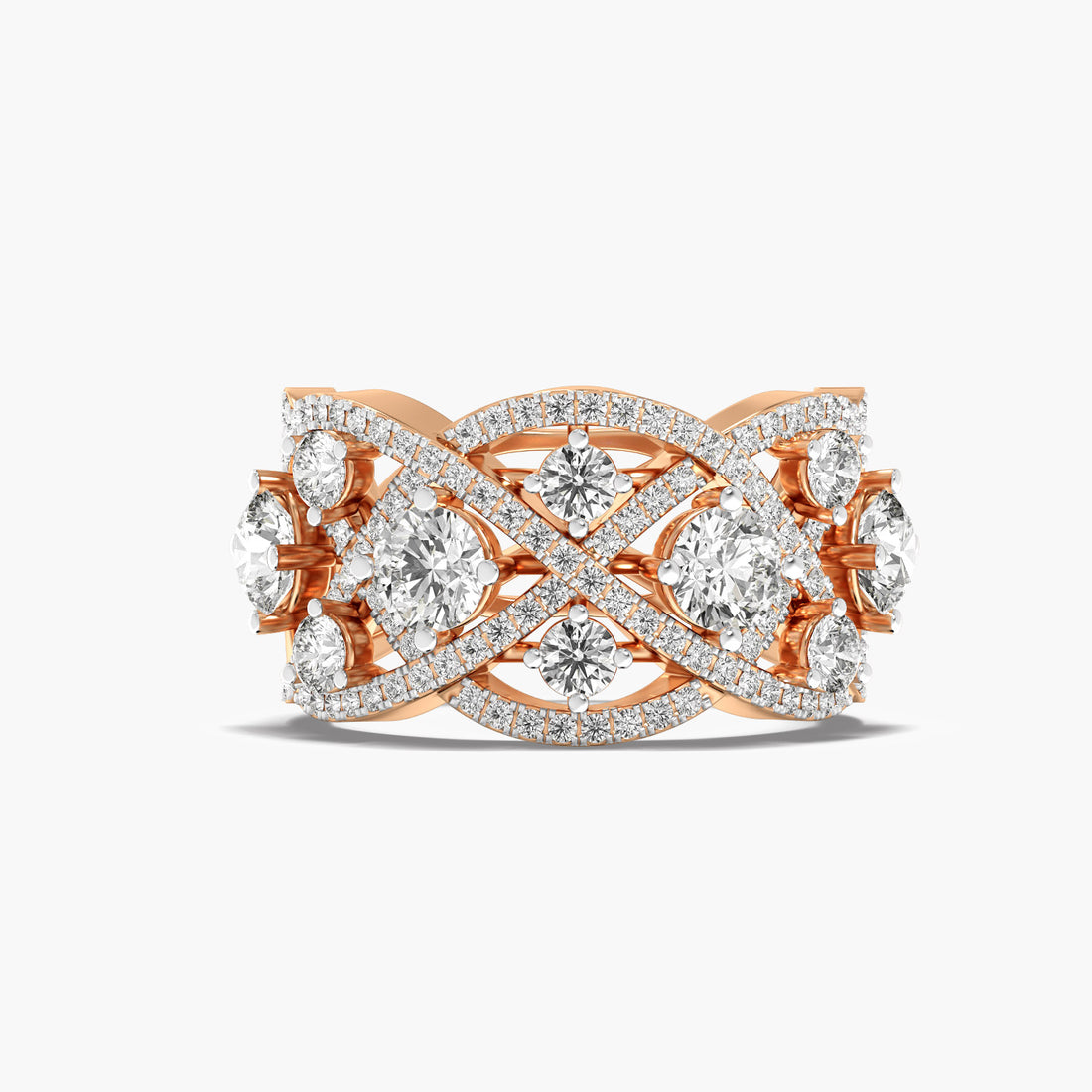 Floral Cluster Statement Ring - Top View in Rose Gold - Diamond Ring by Moena