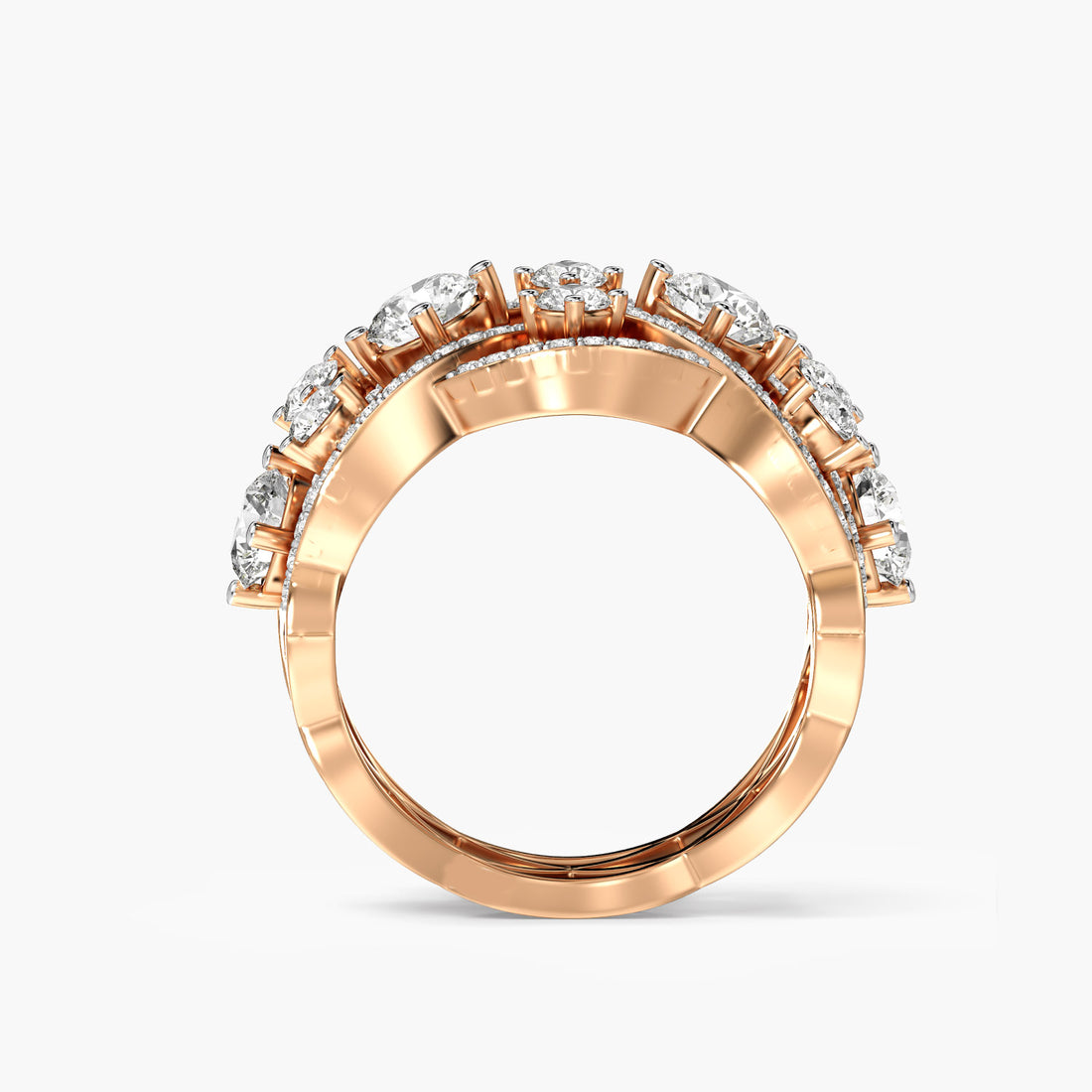 Floral Cluster Statement Ring - Front View in Rose Gold - Diamond Ring by Moena