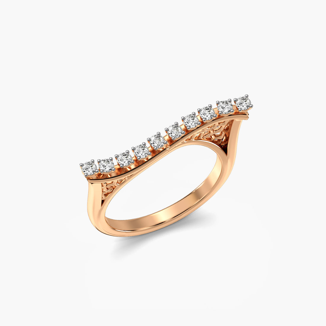 Diamond Horizon - 3D View in Rose Gold - Diamond Ring by Moena