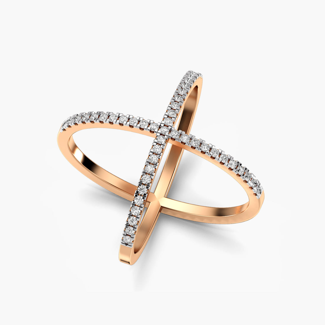 Infinity Crossover Ring - 3D View in Rose Gold - Diamond Ring by Moena