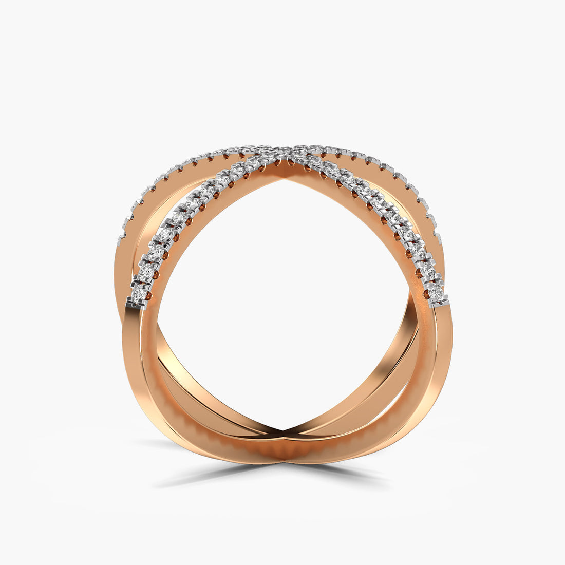 Infinity Crossover Ring - Front View in Rose Gold - Diamond Ring by Moena