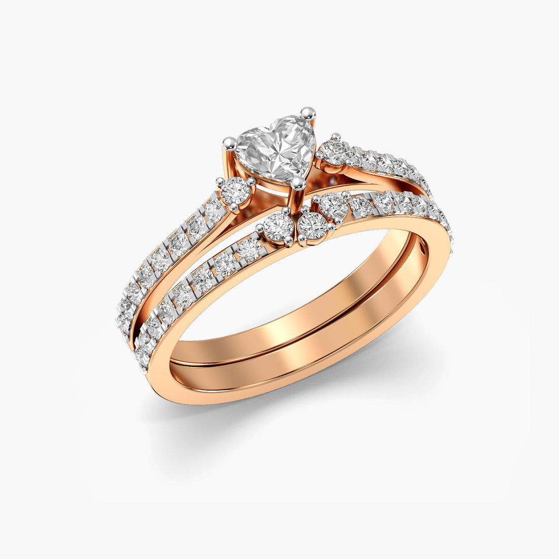 Heart Diamond Ring - 3D View in Rose Gold - Heart Diamond Ring by Moena