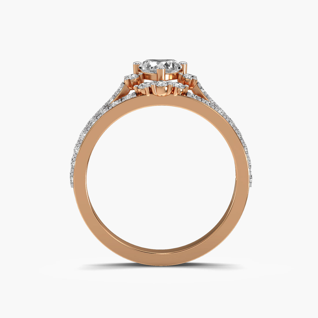 Heart Diamond Ring - Front View in Rose Gold - Heart Diamond Ring by Moena