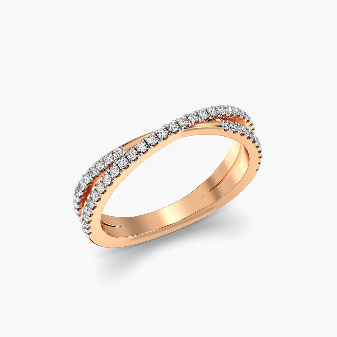 Crisscross Elegance Band - 3D View in Rose Gold - Diamond Ring by Moena