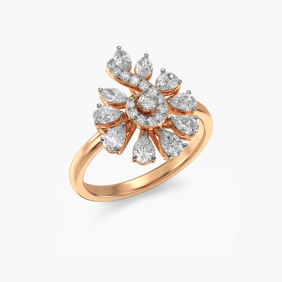 Radiant Swirl Ring - 3D View in Rose Gold - Radiant Diamond Ring by Moena