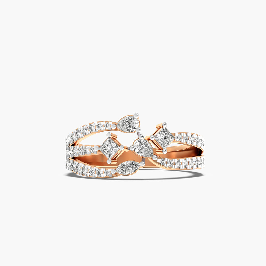 Graceful Crossover Diamond Ring - Top View in Rose Gold - Diamond Ring by Moena