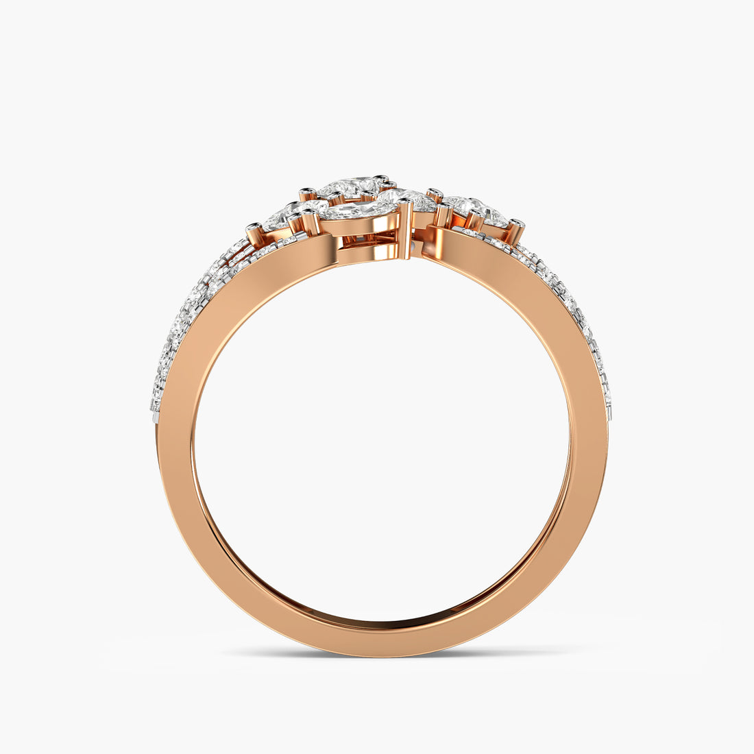 Graceful Crossover Diamond Ring - Front View in Rose Gold - Diamond Ring by Moena