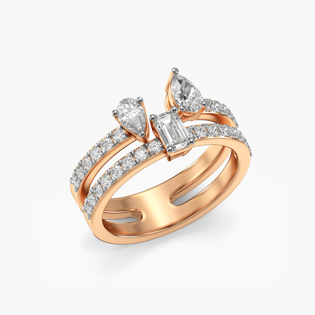 Trilight Harmony Ring - 3D View in Rose Gold - Diamond Ring by Moena