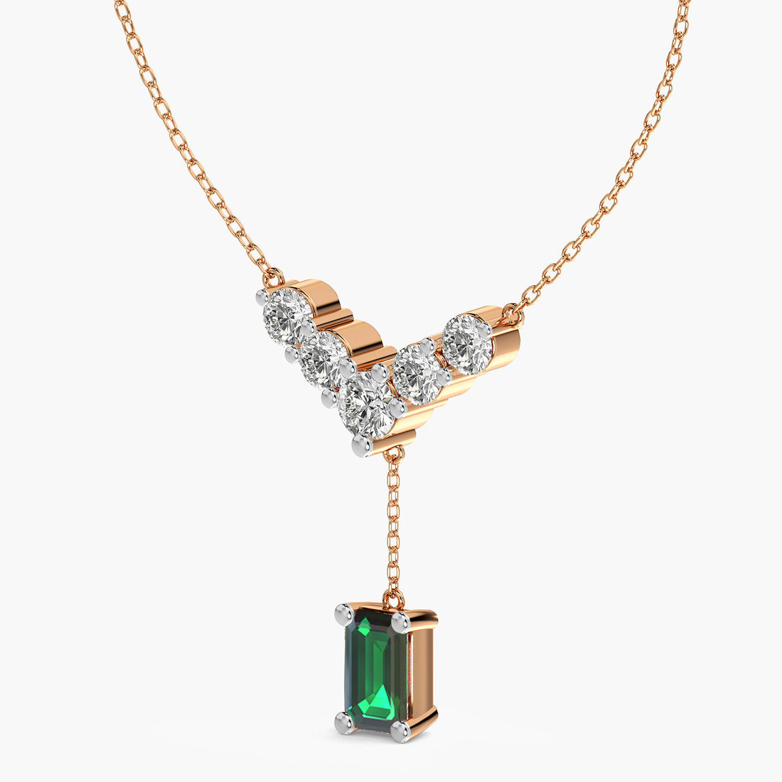 V-Shaped Diamond Drop Necklace(With Chain) - 3D View in Rose Gold - Diamond Pendant by Moena