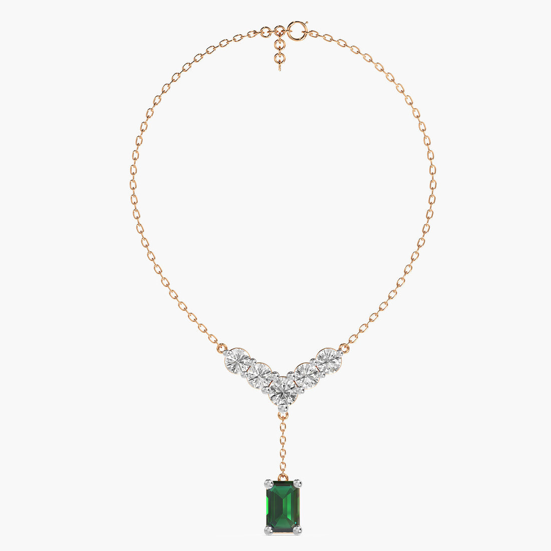 V-Shaped Diamond Drop Necklace(With Chain) - Front View in Rose Gold - Diamond Pendant by Moena
