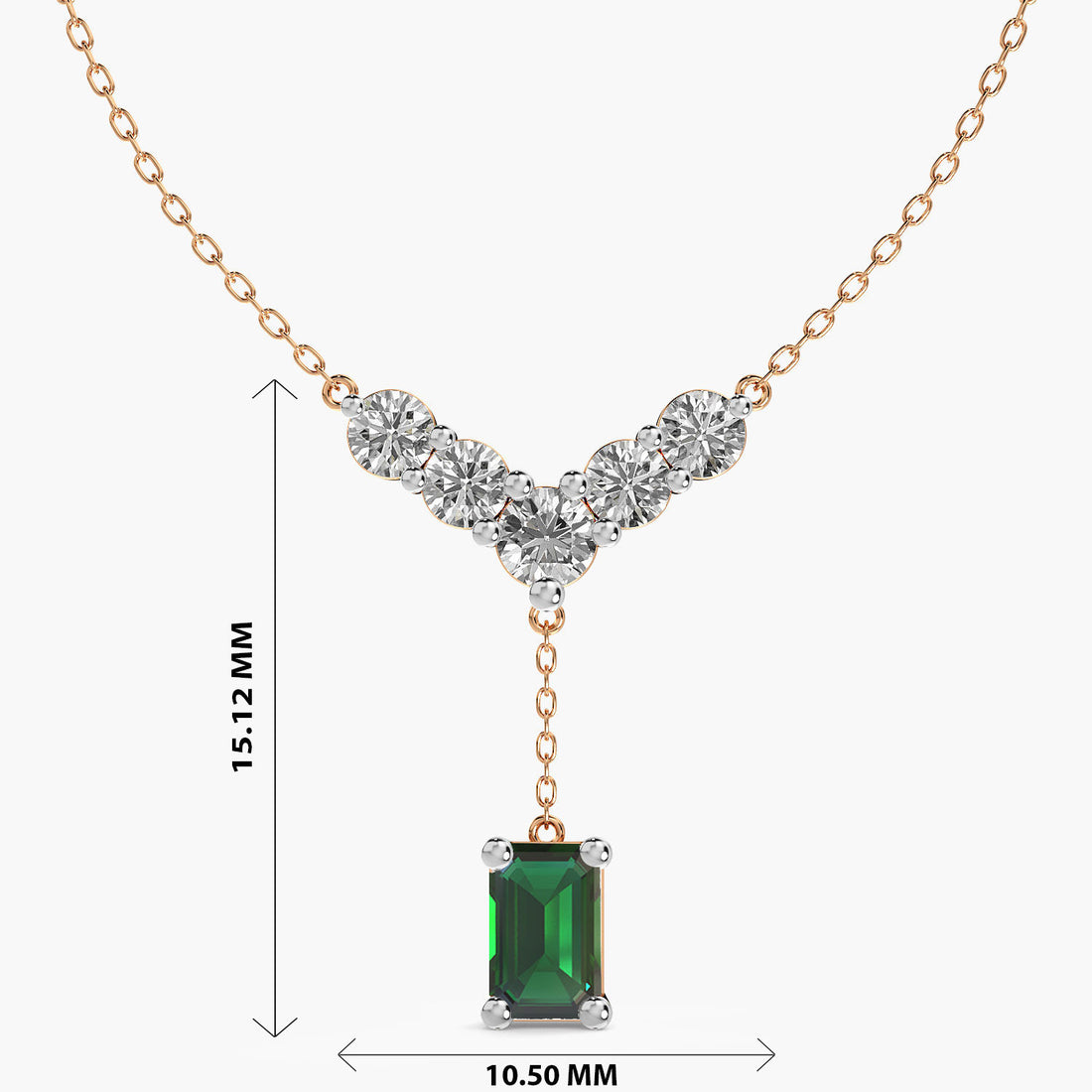 V-Shaped Diamond Drop Necklace(With Chain) - Standard View in Rose Gold - Diamond Pendant by Moena