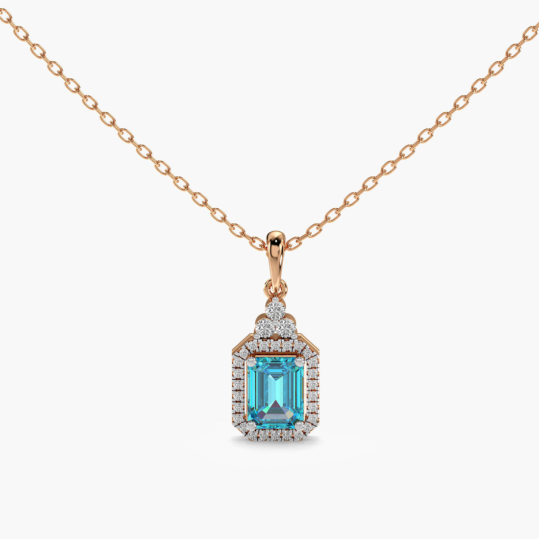 Blue Topaz and Lab-Grown Diamond Pendant - Standard View in Rose Gold - Diamond Pendant by Moena