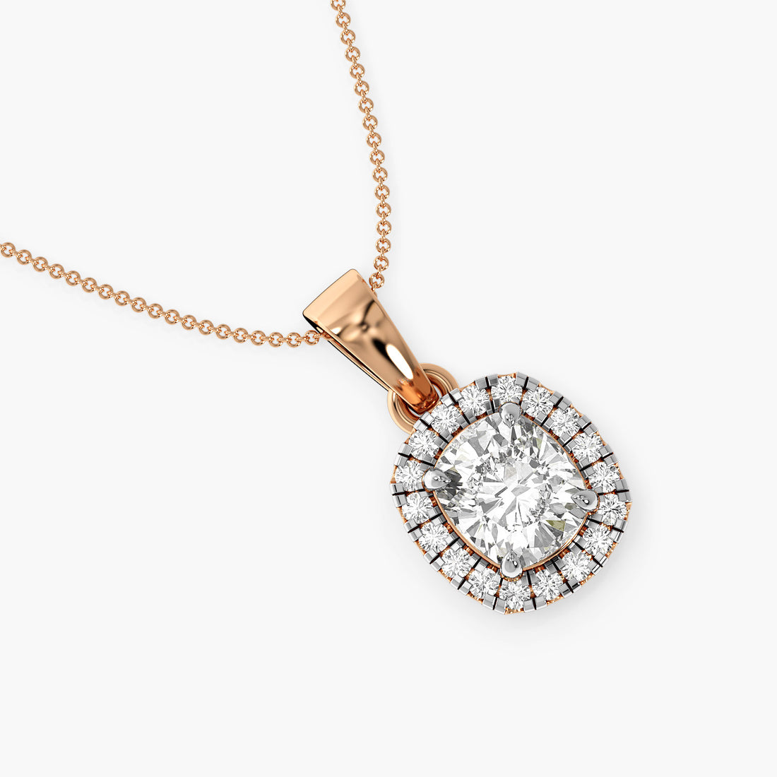 Cushion Halo Diamond Pendant - Top View in Rose Gold - Cushion Diamond Pendant by Moena