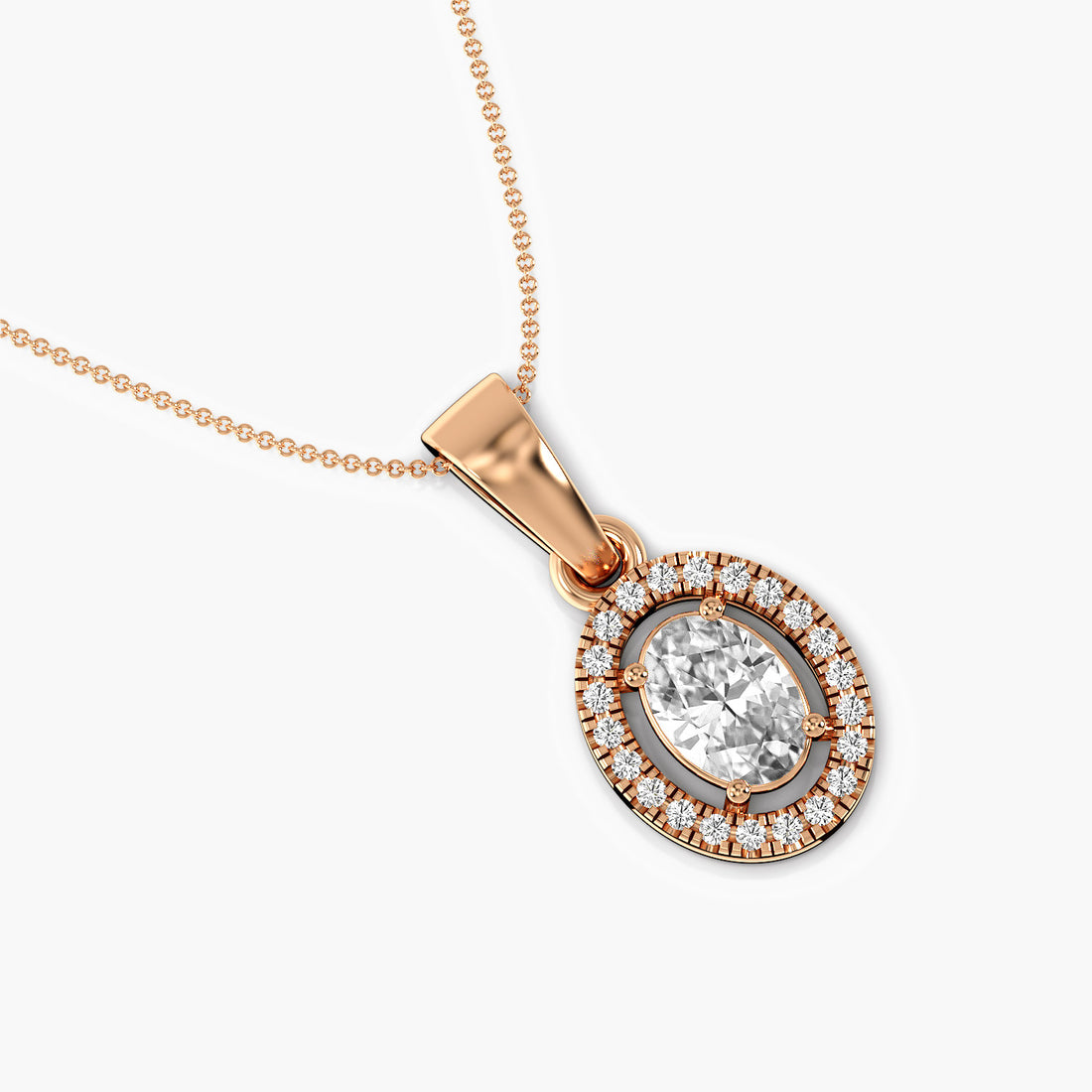 Oval Halo Diamond Pendant - Top View in Rose Gold - Oval Diamond Pendant by Moena