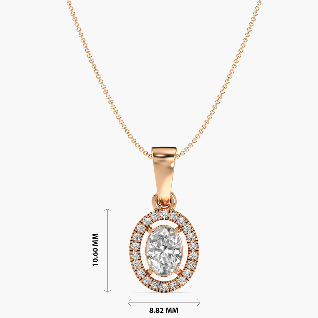 Oval Halo Diamond Pendant - Front View in Rose Gold - Oval Diamond Pendant by Moena