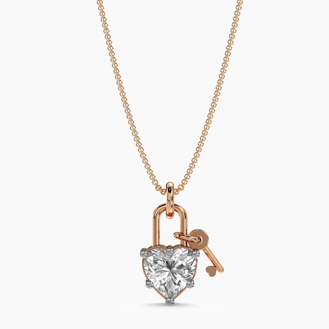Love Lock Pendant - Front View in Rose Gold - Diamond Pendant by Moena