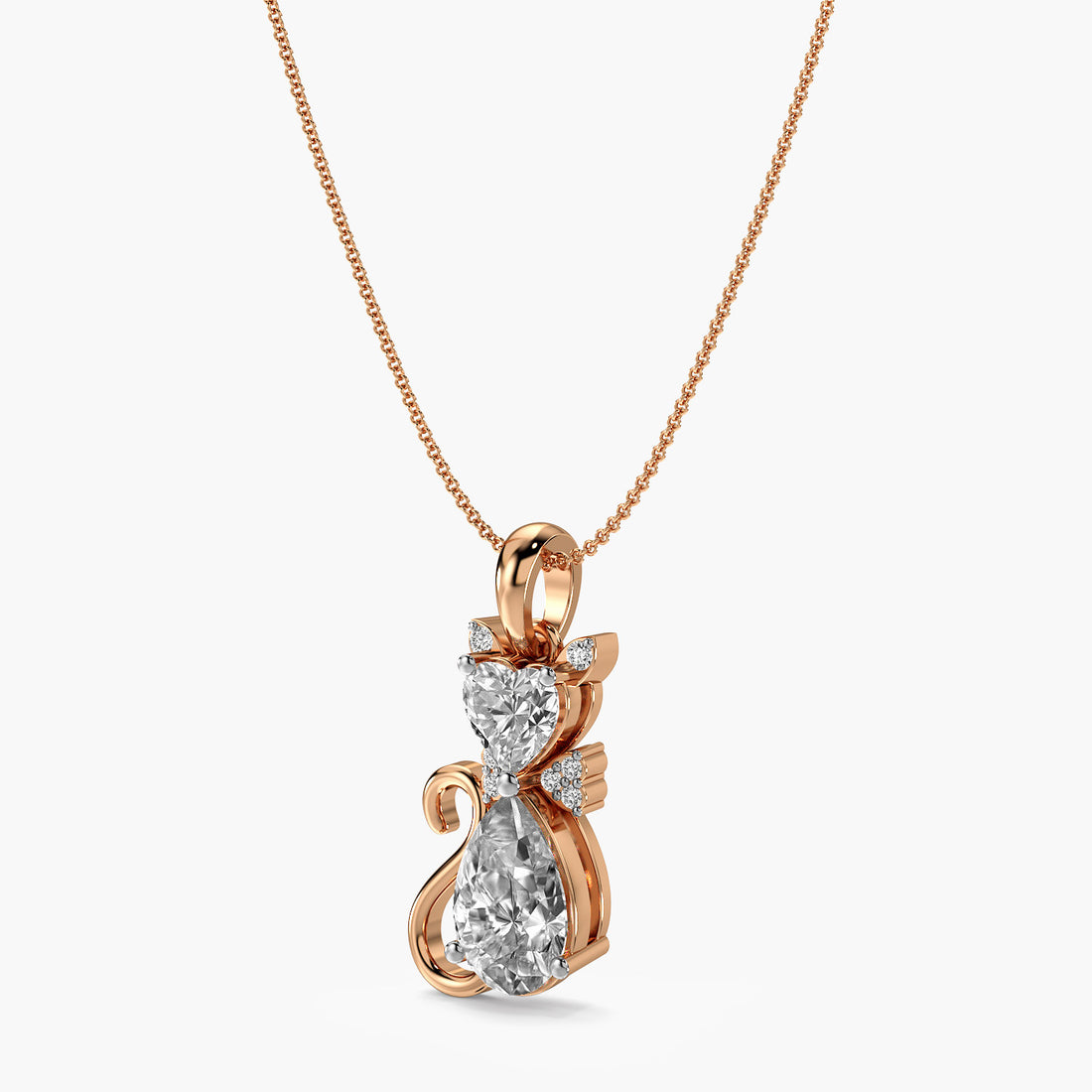 Cat-Inspired Diamond Pendant - 3D View in Rose Gold - Diamond Pendant by Moena