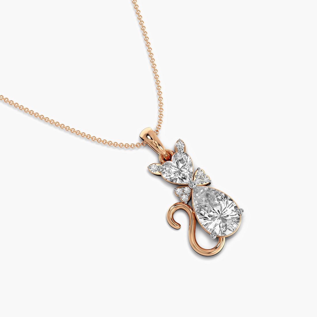 Cat-Inspired Diamond Pendant - Top View in Rose Gold - Diamond Pendant by Moena