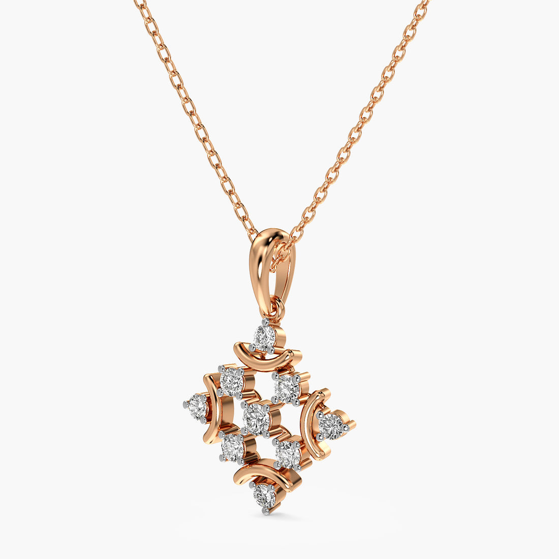Stellar Bloom Pendant(With Chain) - 3D View in Rose Gold - Diamond Pendant by Moena