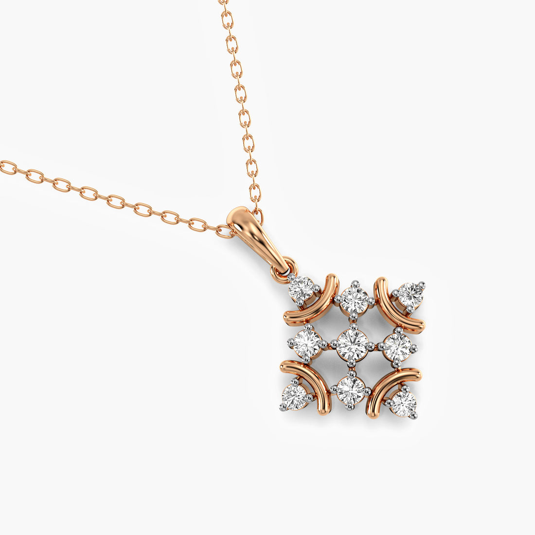 Stellar Bloom Pendant(With Chain) - Top View in Rose Gold - Diamond Pendant by Moena