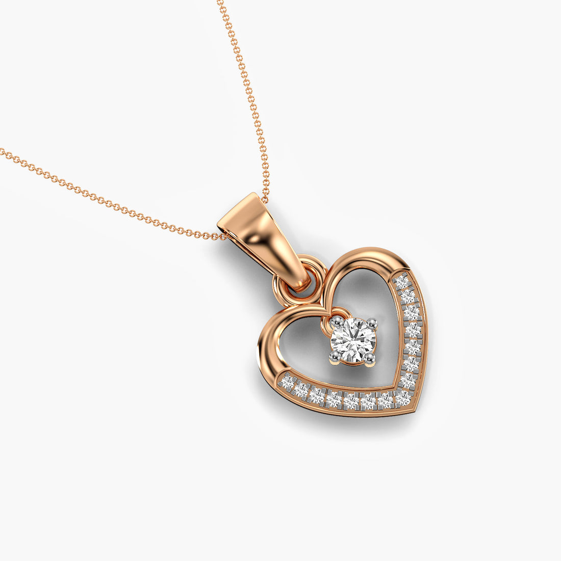 Whispering Heart Pendant - Top View in Rose Gold - Heart Diamond Pendant by Moena
