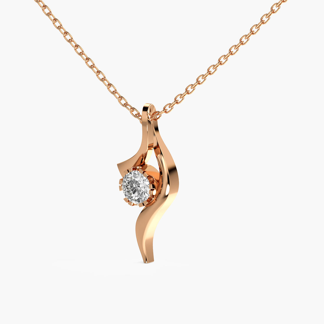 Twirl Lab-Grown Diamond Necklace(With Chain) - 3D View in Rose Gold - Diamond Pendant by Moena