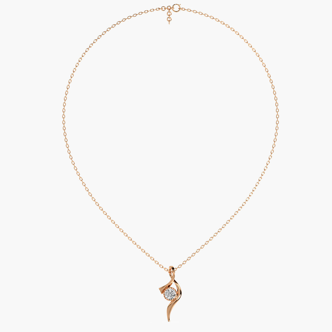 Twirl Lab-Grown Diamond Necklace(With Chain) - Front View in Rose Gold - Diamond Pendant by Moena