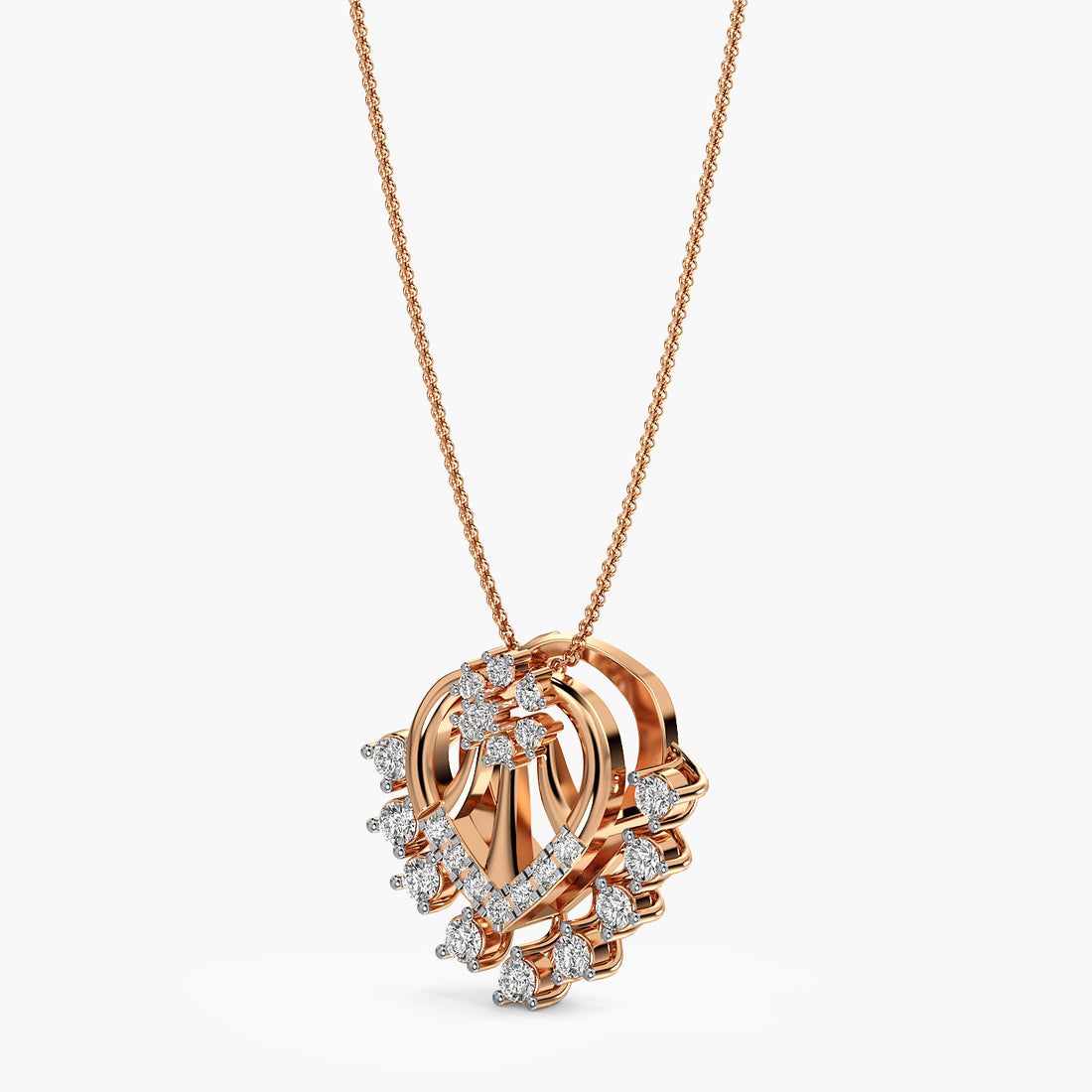 Radiant Cascade Lab-Grown Diamond Pendant - 3D View in Rose Gold - Radiant Diamond Pendant by Moena