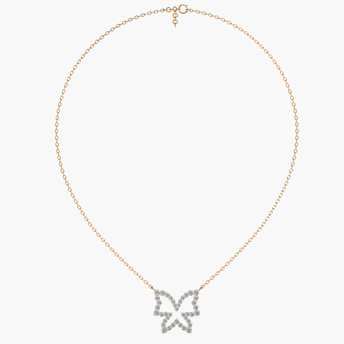 Butterfly Lab-Grown Diamond Necklace(With Chain) - Front View in Rose Gold - Diamond Pendant by Moena