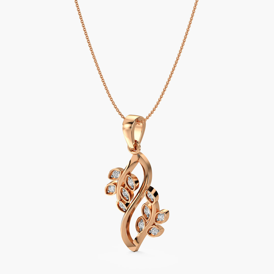 Nature-Inspired Diamond Pendant - 3D View in Rose Gold - Diamond Pendant by Moena
