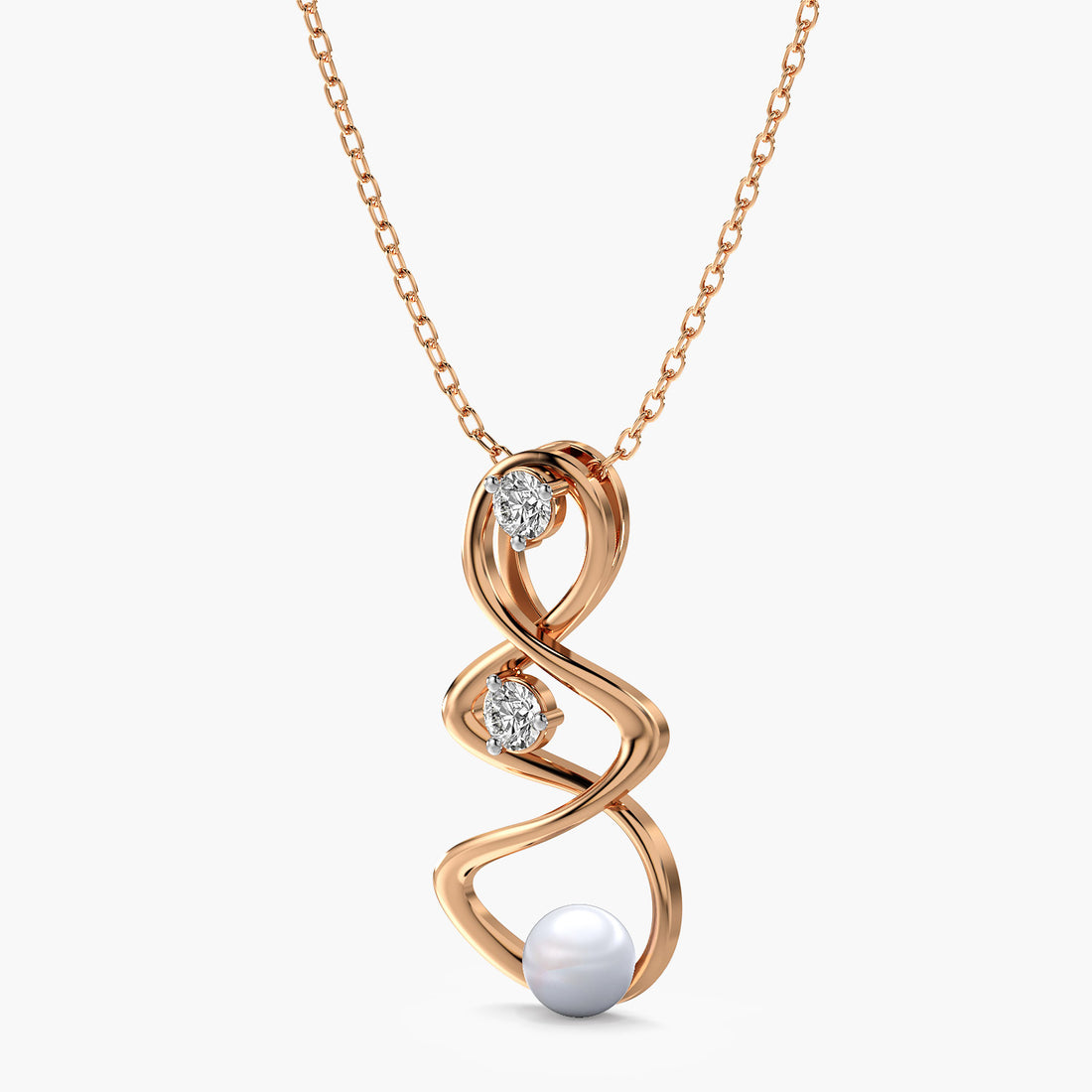 Infinity Pearl and Diamond Pendant(With Chain) - 3D View in Rose Gold - Diamond Pendant by Moena