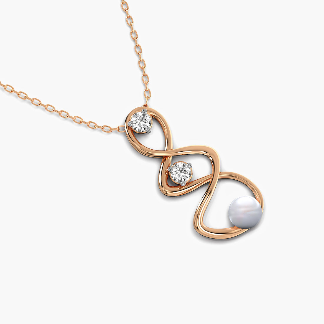 Infinity Pearl and Diamond Pendant(With Chain) - Top View in Rose Gold - Diamond Pendant by Moena