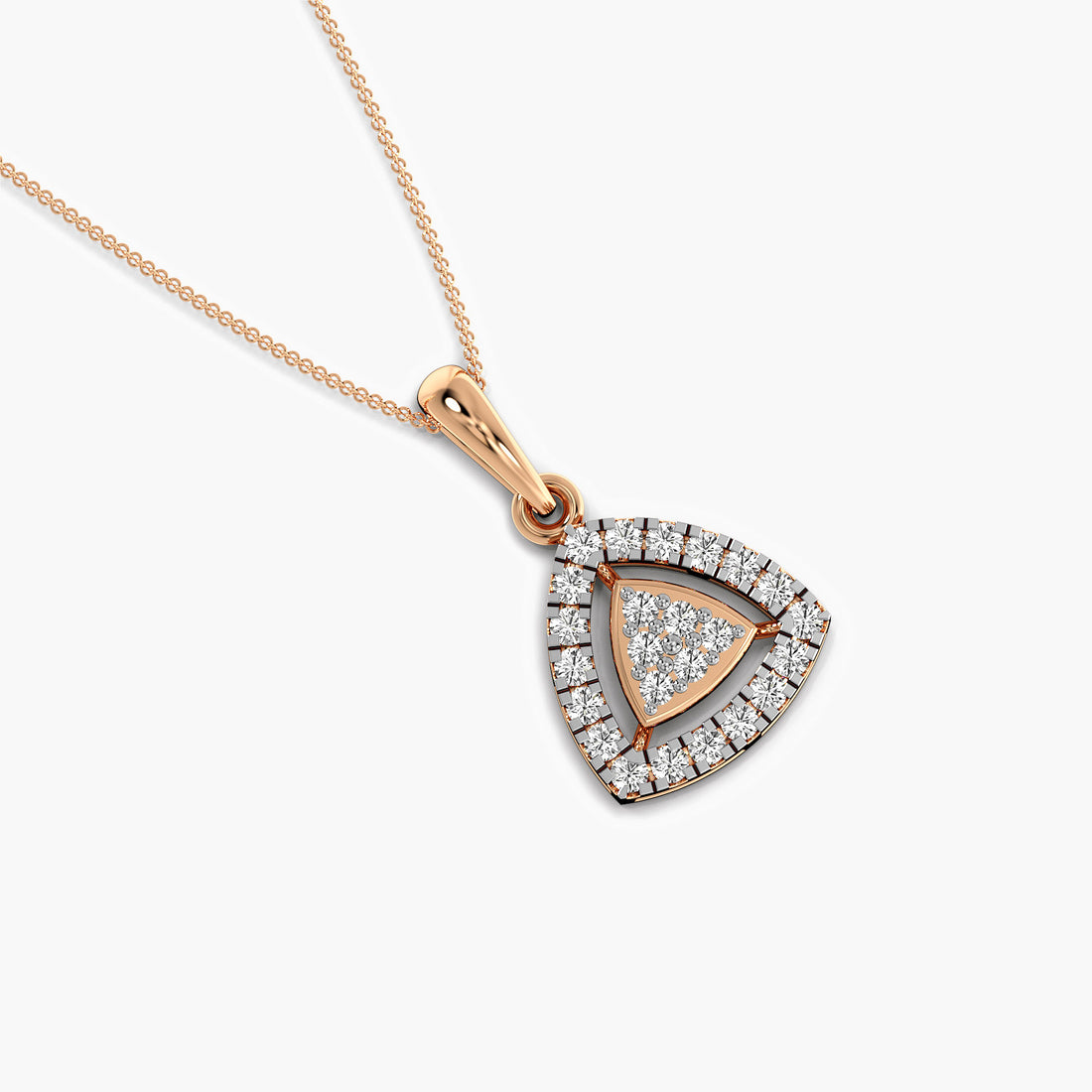 Triangular Halo Diamond Pendant - Top View in Rose Gold - Diamond Pendant by Moena