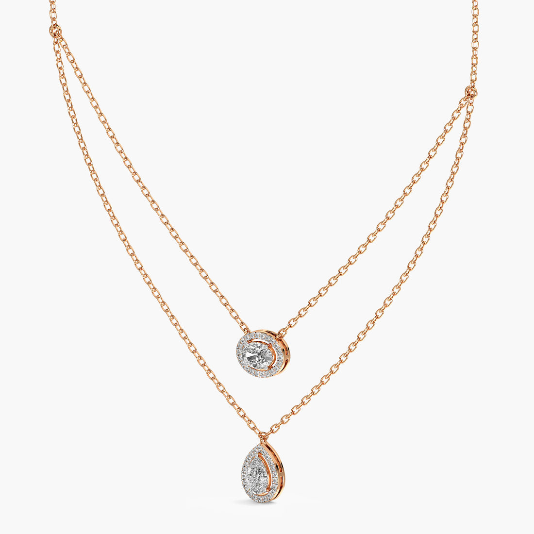 Double Layered Pendant Necklace(With Chain) - 3D View in Rose Gold - Diamond Pendant by Moena