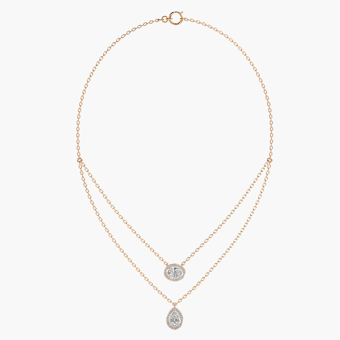 Double Layered Pendant Necklace(With Chain) - Front View in Rose Gold - Diamond Pendant by Moena