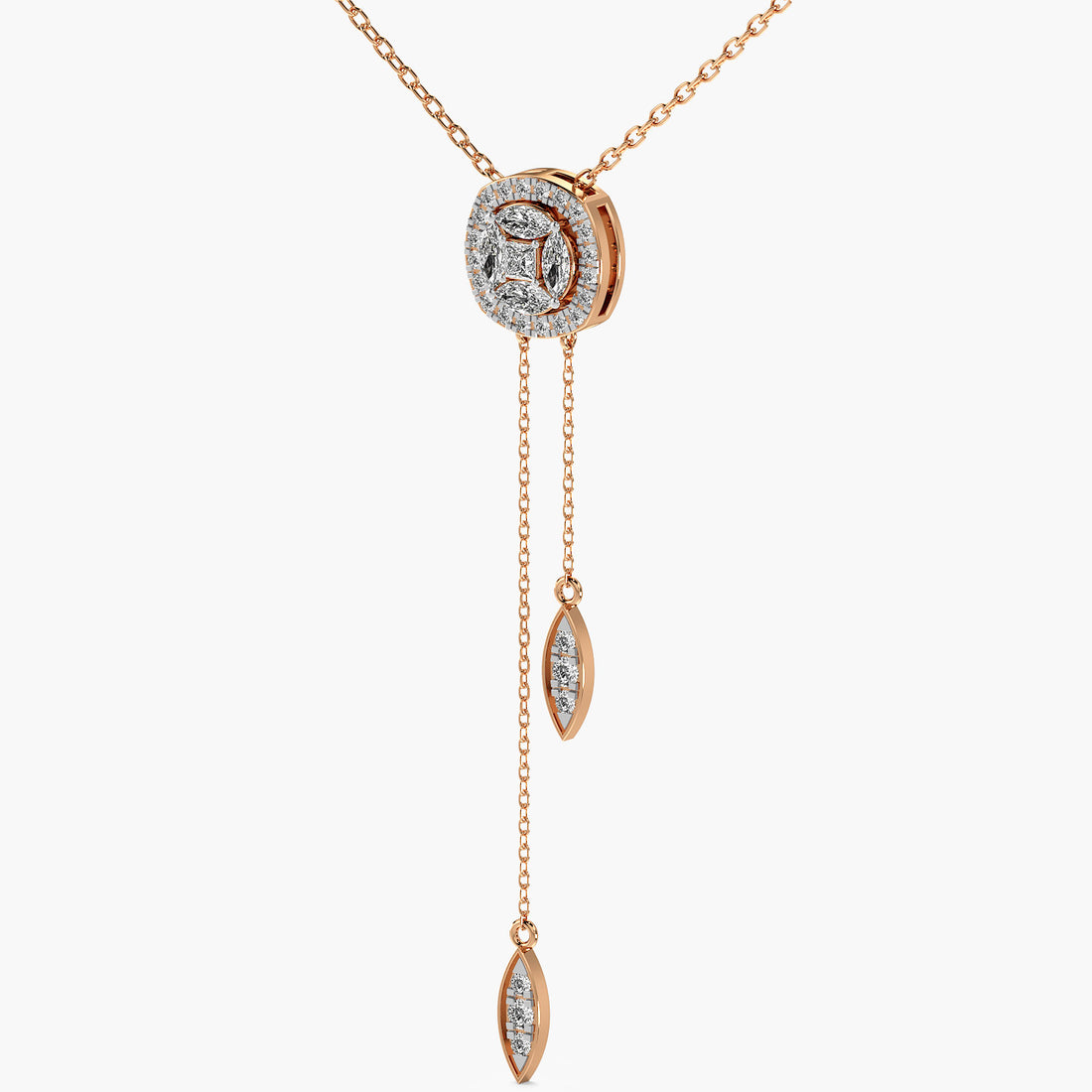 Graceful Drop Lab-Grown Diamond Necklace (With Chain) - 3D View in Rose Gold - Diamond Pendant by Moena