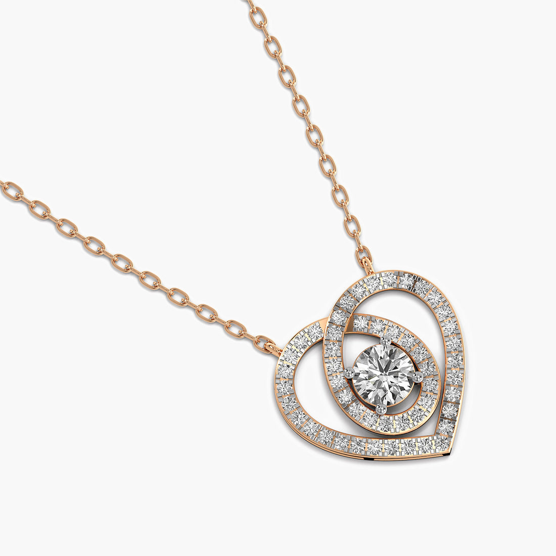 Double Heart Diamond Pendant - Top View in Rose Gold - Heart Diamond Pendant by Moena